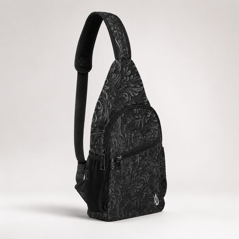 Black Filigree Cross Body Bag by Threyda