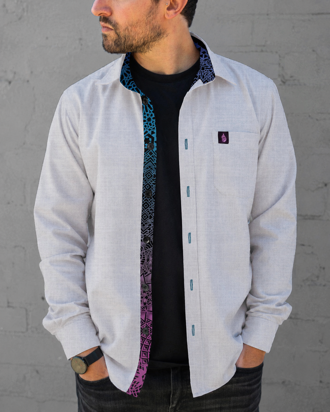Oil Spill Lined Button Down Shirt by Threyda - Presale Ships Nov