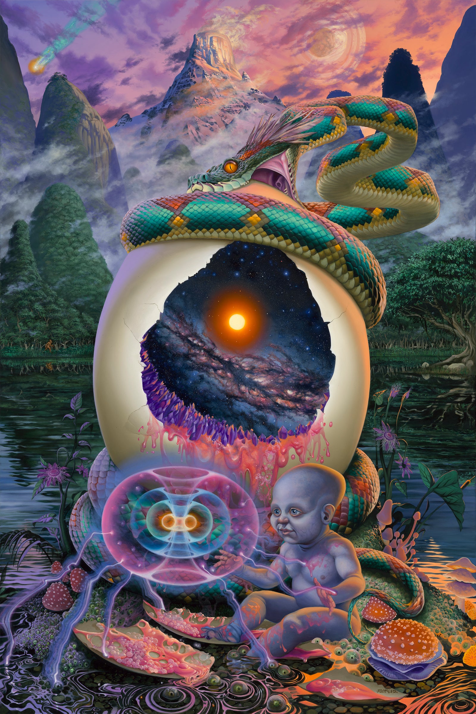 SKY DRAGON & THE COSMIC EGG Original Painting by MEAR ONE