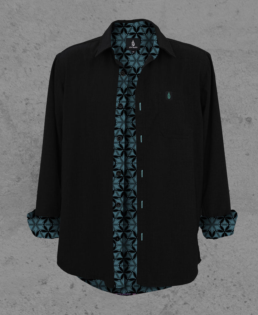 Turqoise Lined Button Down Shirt by Threyda