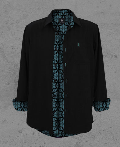 Turqoise Lined Button Down Shirt by Threyda