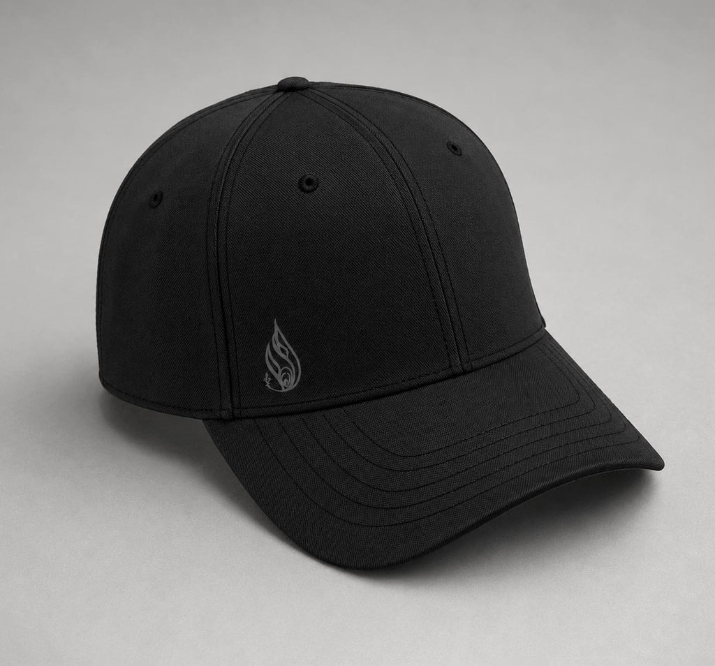 Black Filigree Snapback Curved Hat by Threyda - Presale Ships Oct