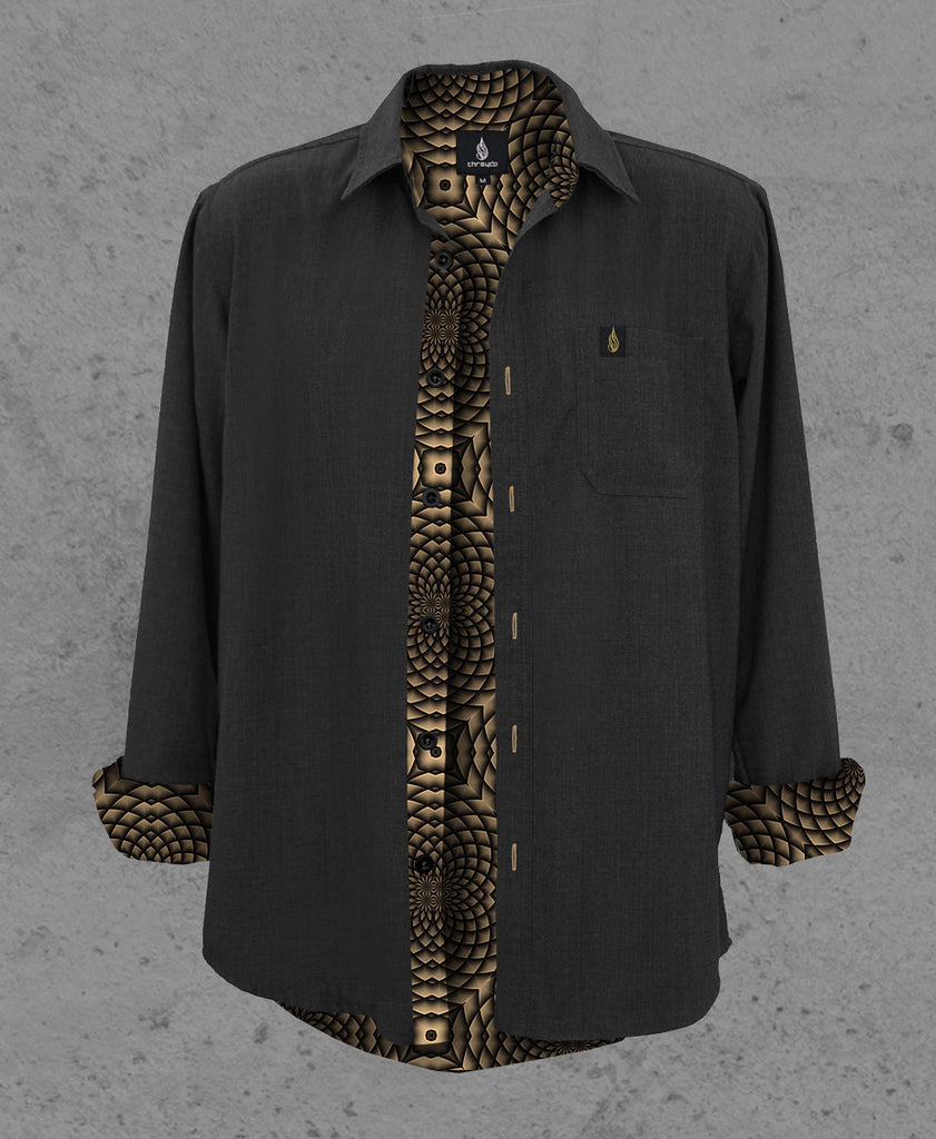 Gold Portal Lined Button Down Shirt by Threyda