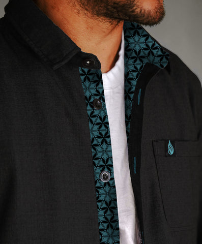 Turqoise Lined Button Down Shirt by Threyda