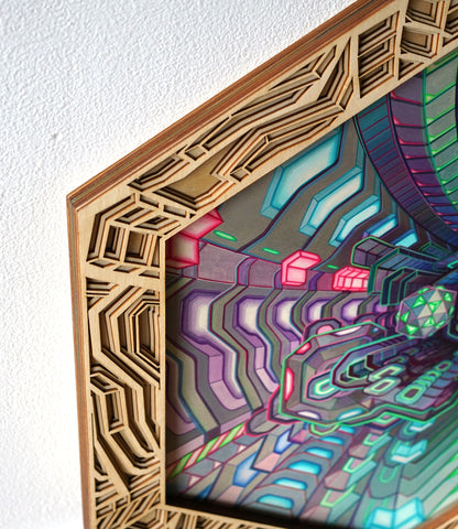 Trichrome Lasercut Framed Print by Jake Amason - Natural Wood