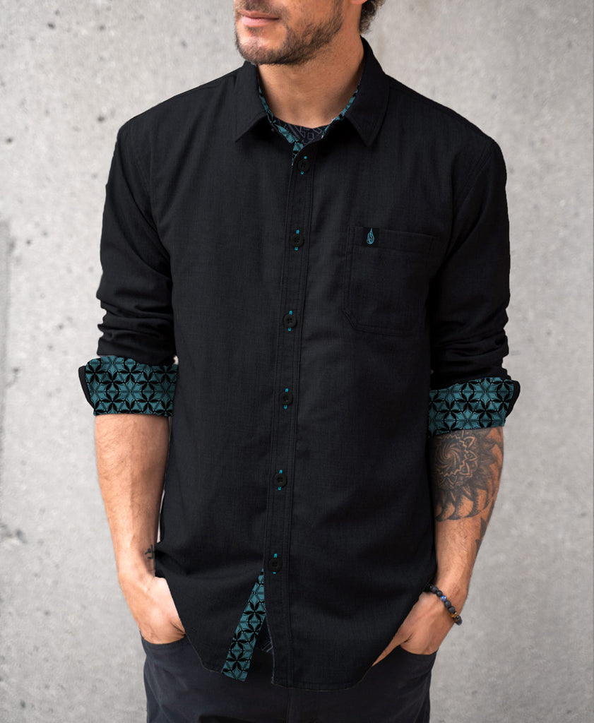 Turqoise Lined Button Down Shirt by Threyda