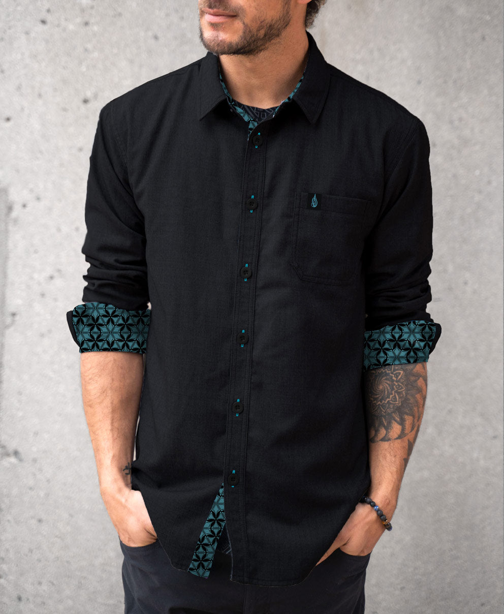Turqoise Lined Button Down Shirt by Threyda