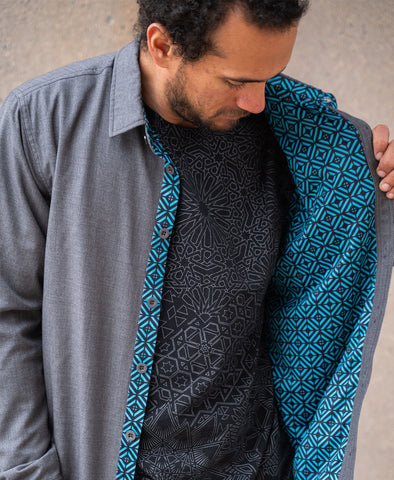 Coral Blue Lined Button Down Shirt by Threyda