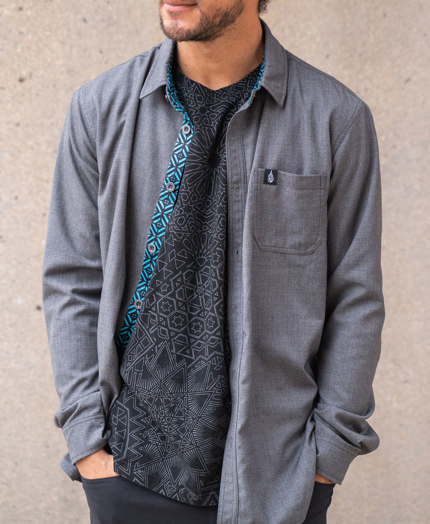 Coral Blue Lined Button Down Shirt by Threyda