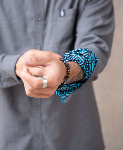 Coral Blue Lined Button Down Shirt by Threyda
